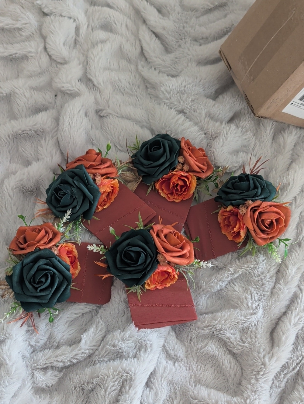 Men's Pocket Square Set with Teal & Burnt Orange Floral Accents